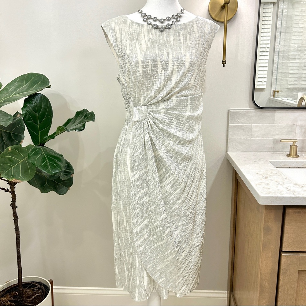 Connected Apparel metallic silver and white dress. Size10